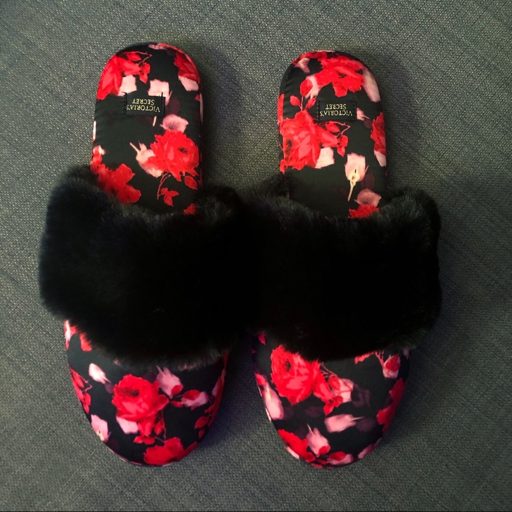 Victoria’s Secret Red Floral Slippers
